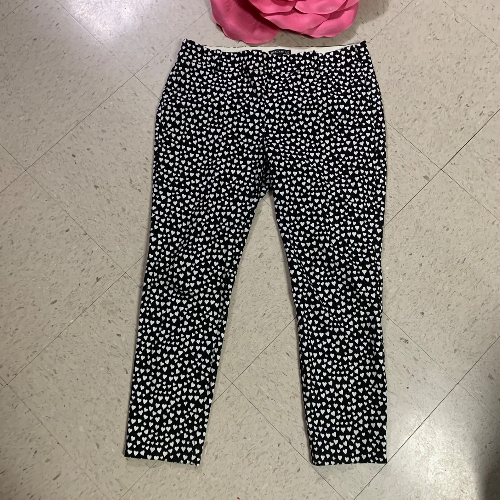 J. CREW MERCANTILE Winnie Ankle Pants‎ Sz 10 Side Zip Cropped Valentine's Hearts